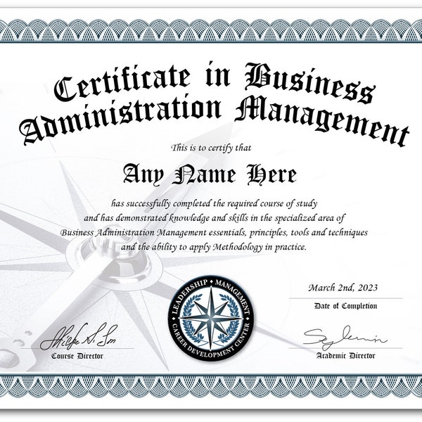 PERSONALIZED Business Administration Management Diploma - Leadership Certificate School GIFT Project Training Course Office Career Manager