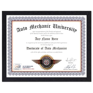 Personalized AUTO MECHANIC University Certificate - Digital, Printed, or Framed - Car Garage Decor Diploma - Birthday Christmas GIFT Present