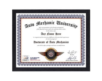 Personalized AUTO MECHANIC University Certificate: Digital Download - Garage Decor - Birthday Christmas GIFT