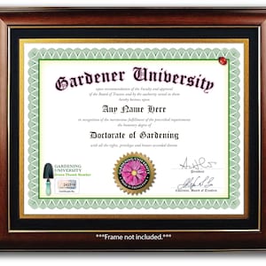 Certificato di giardiniere PERSONALIZZATO - DIGITALE o STAMPATO - Giardinaggio di semi di giardino - Diploma divertente personalizzato Ottimo regalo di compleanno Regalo di Natale