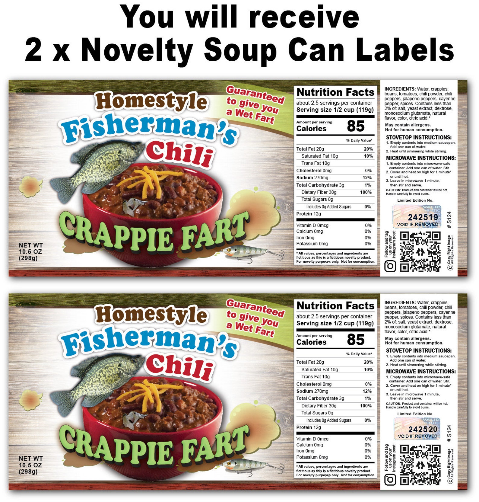 2 Funny Crappie Fart Soup Can Labels Gag Gift GREAT Birthday Etsy