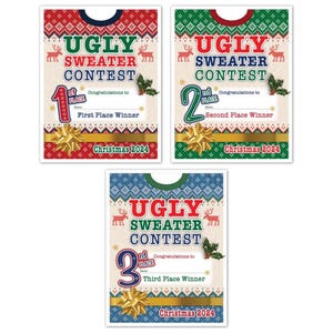 Christmas UGLY SWEATER Contest Urkunde - Sieger des 1., 2., 3. Platzes - GREAT Holiday Office Party Gift Award