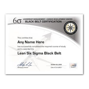 Certificato Lean Six Sigma BLACK Belt PERSONALIZZATO: Download digitale - Corso di formazione, Leadership, Responsabile dello sviluppo
