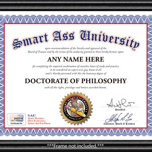 Smart Ass University Philosophy Zertifikat - Digital oder Gedruckt - Lustige Gag Scherz Diplom - TOLLES GESCHENK Büro Geburtstag Weihnachten Geschenk