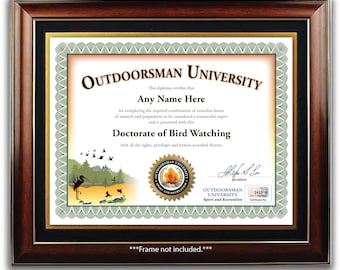 PERSONALIZED Bird Watching Certificate - DIGITAL or PRINTED - Outdoorsman University Award Diploma - Camp Birthday Gift Christmas Present