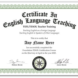 Personalisierte TESOL TEFL Unterricht Englisch Sprachkurs Diplom - Führung Zertifikat Schule Geschenk Projekt Training Kurs Büro Karriere