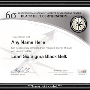 PERSONALISIERTES Lean Six Sigma BLACK Belt Training Kurszertifikat - Diplom Büro Dekor Maßgeschneiderte Führung Karriereentwicklungsmanager