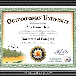 Personalisiertes Camping Outdoorsman Zertifikat - Digital oder gedruckt - Camping Camp Gear Camper Diplom - TOLLES GEBURTSTAGSGESCHENK Weihnachten