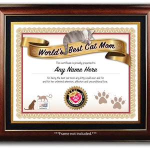 Personalisiertes World es Best Cat Mom Zertifikat - Digital oder gedruckt - Personalisiert - Geschenk zum Geburtstag - Weihnachtsgeschenk - #1