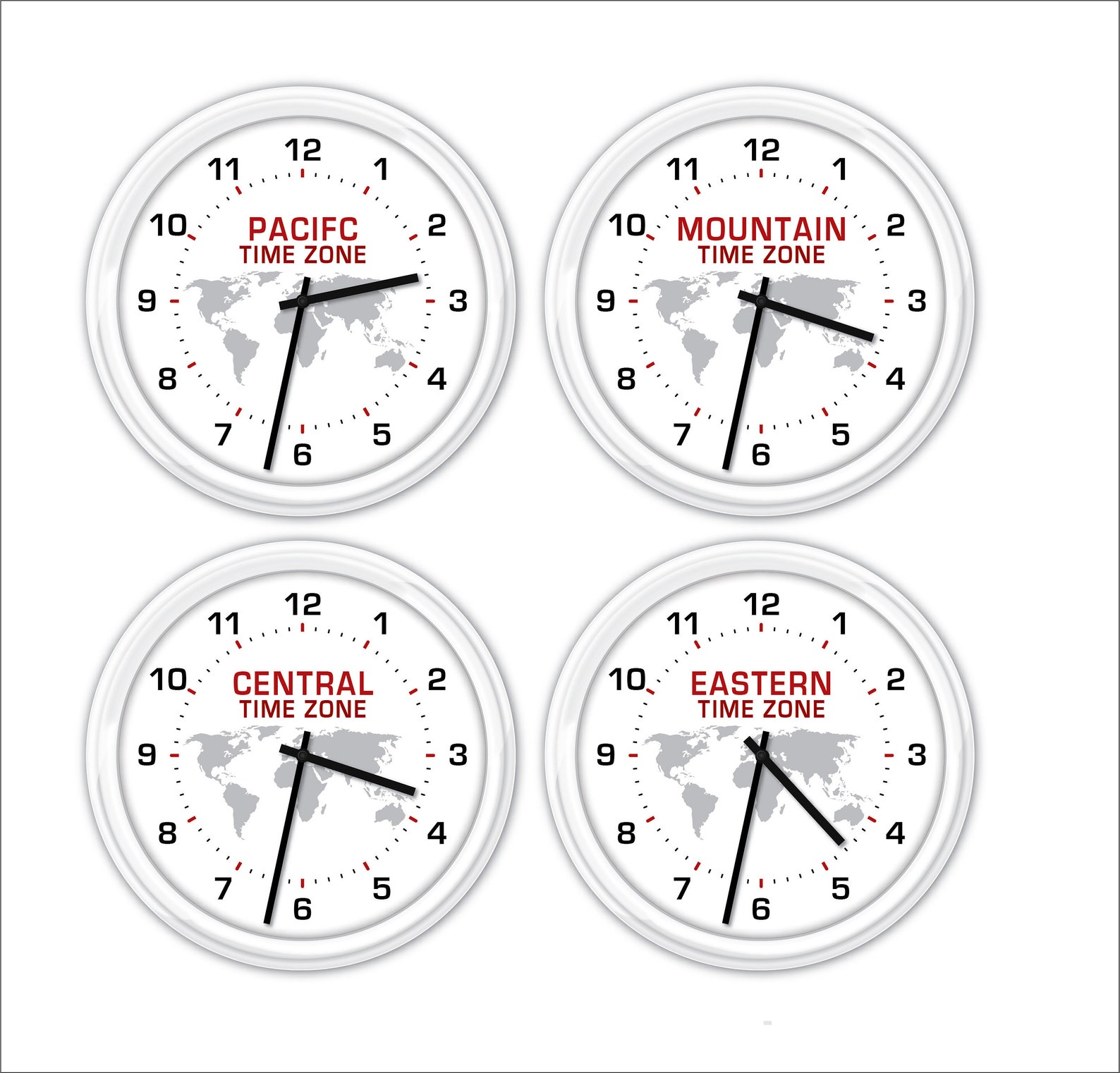 TIME ZONE Wall Clock White Frame World Globe GREAT Etsy