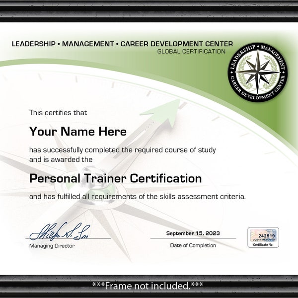 PERSONALIZED Personal Trainer Training Course Certificate - Fitness Diploma Office Decor Customized Leadership Career Development Manager