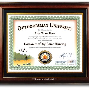 Personalisiertes Jagdzertifikat - DIGITAL oder GEDRUCKT - Outdoorsman University Hunter Award Diplom Geburtstag Geschenk Weihnachten Geschenk