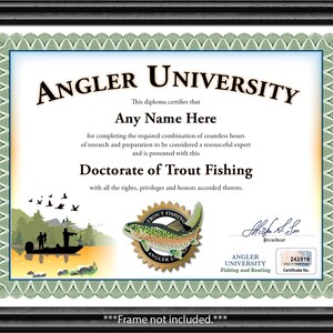 Forelle Angler Uni Angeln Zertifikat - Digital oder gedruckt - Personalisiert Diplom - TOLLES GEBURTSTAGSGESCHENK Weihnachten Geschenk Fisher