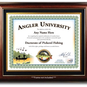 Personalisiertes Pickerel Angelzertifikat - Digital oder Gedruckt - Angler Universität Benutzerdefinierte Diplom - TOLLES GEBURTSTAGSGESCHENK - Weihnachtsgeschenk