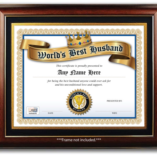 Personalized Best Husband in the World Award Certificate - DIGITAL OR PRINTED - Anniversary Gift Christmas Birthday Present Card Diploma- #1