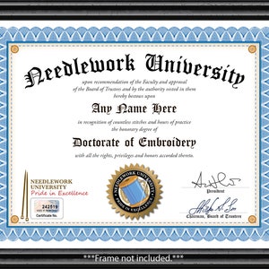 PERSONALIZED Stickerei Handarbeit Zertifikat Universität - DIGITAL oder PRINTED - Auszeichnung Garn Nähen Geburtstagsgeschenk Weihnachtsgeschenk Diploma