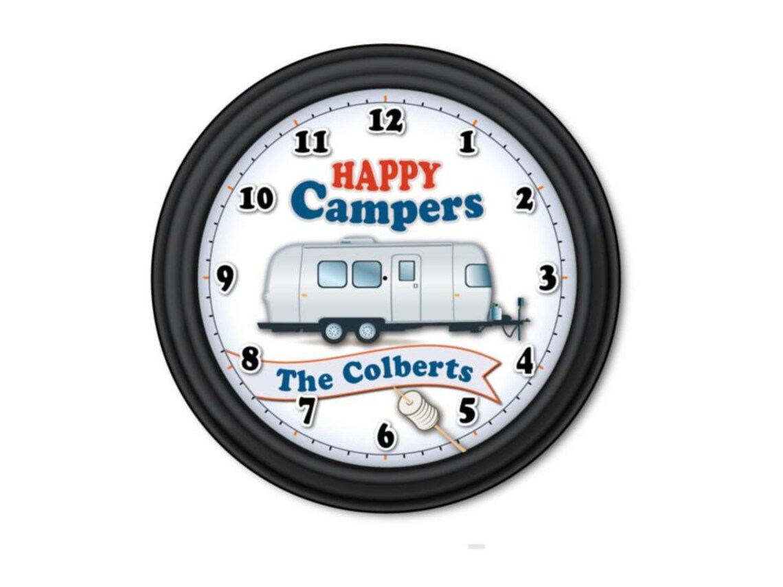 Happy Camper PERSONALIZED Wall Clock Airstream Trailer RV Camping