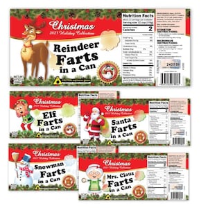 5 Pack Funny CHRISTMAS Farts Soup Can LABELS - Gag Gift GREAT Stocking Stuffers - Gift Present Party Joke Prank Secret Santa