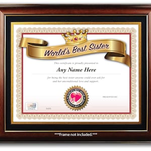 PERSONALIZADO Best Sister in the World Award Certificate - DIGITAL o IMPRESO - Regalo de cumpleaños, Navidad, Regalo, Tarjeta - Diploma - #1
