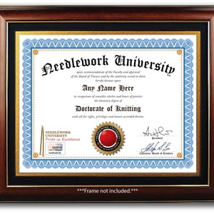 Personalisiert Stricknadel Zertifikat Uni - DIGITAL oder GEDRUCKT - Award Yarn Promotion Geburtstag Geschenk Weihnachten Geschenk- Diplom