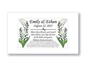 50 PERSONALIZED Calla Lily Wedding Seed Packets - BRIDAL FAVORS - Wildflower Party Supplies Mementos Shower Gift