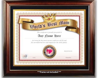 Personalized Best Mom in the World Award Certificate - DIGITAL OR PRINTED - Birthday Gift, Mothers Day, Christmas, Present Card Diploma - #1