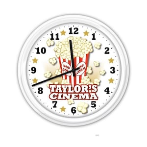 Cinema PERSONALIZED Wall Clock - Movie Theater Home Decor Popcorn Film TV Room - GREAT Birthday Christmas Holiday Gift Present - Customized