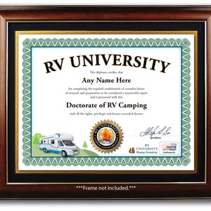 Personalisiertes RV Uni Zertifikat - digital ODER gedruckt - Camping Outdoorsman Camp Gear Diplom - Tolles Geburtstagsgeschenk Weihnachten