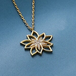 Personalized Lotus Flower Necklace, Sterling Silver, Handmade Gift