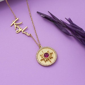 Personalized granddaughter 16th birthday gift,  Handmade name necklace for kids, custom sapphire birthstone charm, gift for teenage girls.
