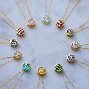 Dainty gemstone necklace, Custom Mother's day gift, May birthstone necklace with zodiac sign,  horoscope stone necklace, Mothers Necklace