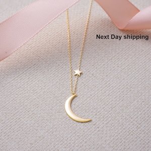 Minimalist handmade necklace with celestial charm, moon star charm necklace for women, mom birthday gift, Valentines gift, Mothers day gift