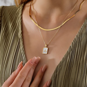 14K Gold Herringbone Chain Necklace, Initial necklace, Layered necklace,  Stacking Monogram Necklace, Chain for kids, Mothers Day Gift,