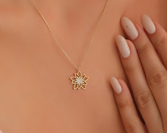 Unique Gift for Women, Gold Lotus  Necklace,  Minimalist Design necklace, Personalized Mom necklace, Hand crafted Valentines jewelry gift.