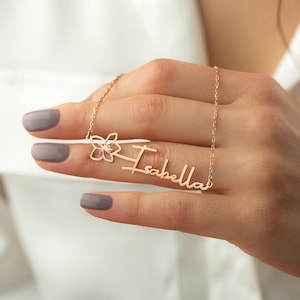 Personalized Sterling Silver Birth Flower Name Necklace