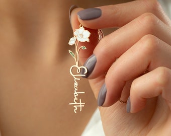 Handmade Jewelry Name Necklace with Birth flower, Birthday Gifts for Her, Personalize Gift for Daughter, Gift for her Birthday, Christmas
