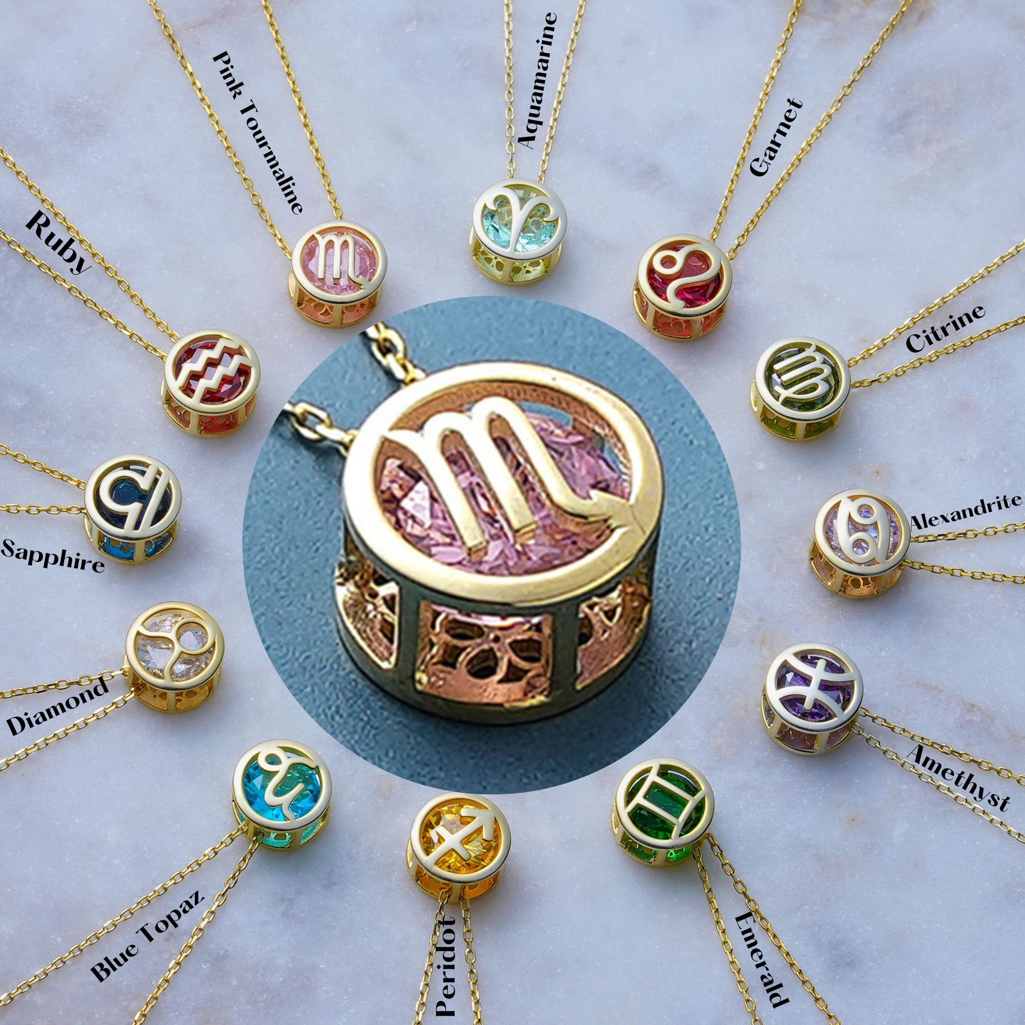 Handmade Birthstone Charm with Custom Zodiac Sign| Birthday Gift| Grad Gift| Couples| Sisters| Besties