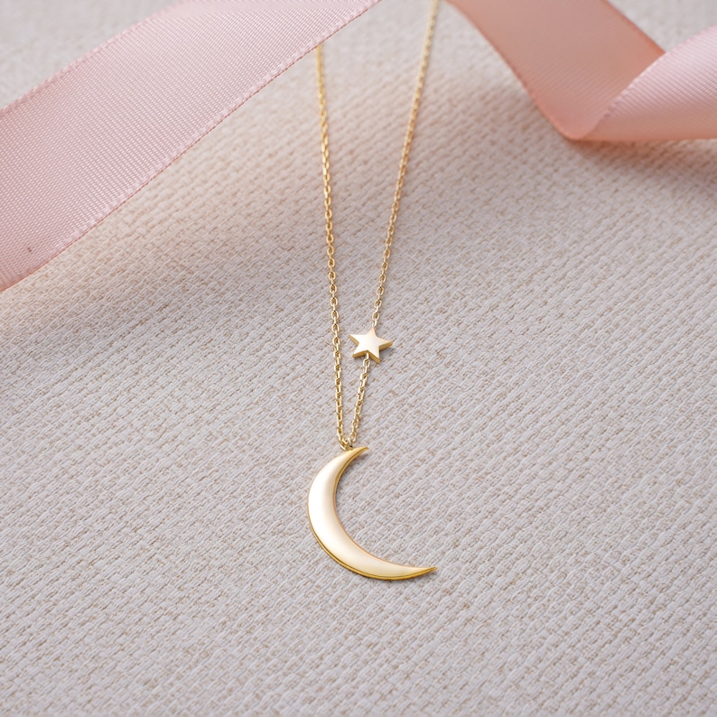 Dainty moon star necklace, Celestial necklace in 925k silver, bridesmaid gift for her, wedding gift for women, valentines day gift for her image 7