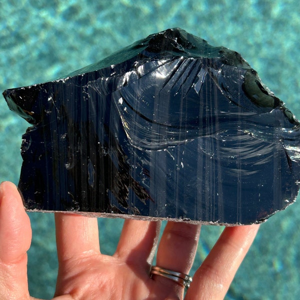 Smoky Obsidian - 1 lb 3 oz (560g) - Comes with a FREE acrylic display stand! - Obsidian - Rough Smoky Obsidian