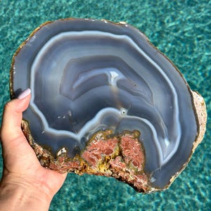 Rebanada de ágata grande - 6 libras (2740 g) - ¡Viene con un soporte de exhibición GRATIS! - Rebanada de ágata premium - Rebanada de ágata natural