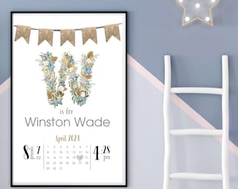 Personalized Initial Print - Monogram Wall Print - Personalized Name Art - Personalized Baby Gift - Boho Nursery Decor - Initial Wall Art