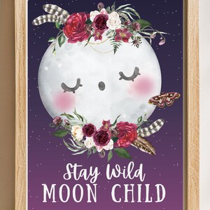 Nursery Wall Art - Custom Kids&#39; Art - Personalized Name Art - Cute Wall Art Prints - Baby Gift - Boho Nursery Decor - Kawaii Art - Moon Art