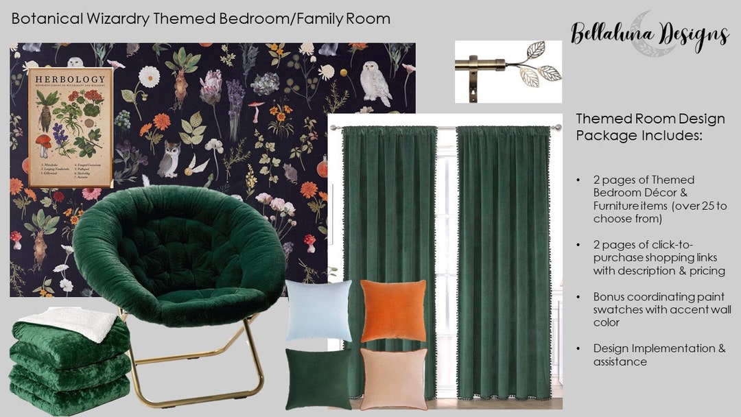 Botanical Wizardry Academia Themed Bedroom Family Room Interior Design ...