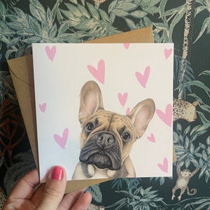 French Bulldog &#39;Love Heart&#39; Card, French Bulldog Card, Frenchie Card, Bulldog Birthday Card