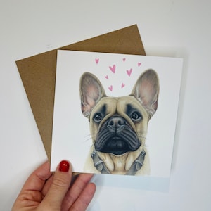 Biglietto d'amore con cuore bulldog francese, biglietto di San Valentino bulldog francese, biglietto vuoto bulldog francese, biglietto vuoto bulldog francese