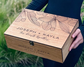 Scatola ricordo personalizzata in legno con personalizzazione - Scatola per lettere e cartoline di nozze di Natale, regalo di coppia per lui, lei, fidanzato