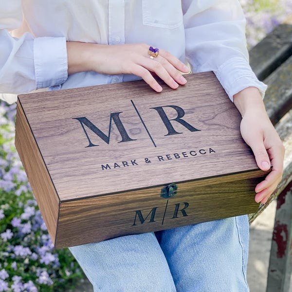 Personalization Custom Memory Keepsake Wooden Love Box Christmas Valentines Wedding, Engagement Couple Gift for Him Her Boyfriend Girlfriend