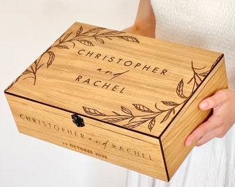Personalization Memory Keepsake Wooden Love Box - Christmas Engagement, Couple Gift for Him, Her, Boyfriend, Girlfriend, Wedding card box