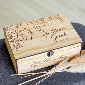 Boîte pour cartes de mariage, fiançailles, cadeau de Noël pour couple pour la mariée, le marié, lui, elle, boîte de nuit en bois souvenir souvenir avec personnalisation