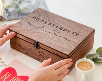 Personalization Custom Memory Keepsake Wooden Love Box for Wedding, Engagement, Couple Gift for Him Her Boyfriend Girlfriend Valentines gift